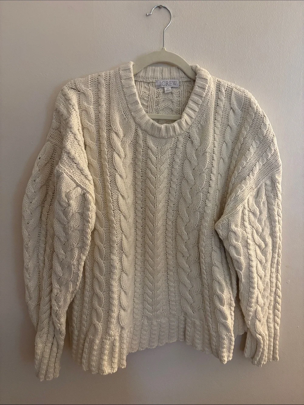 J. Crew 100% Cotton Cream Cable Crewneck Sweater